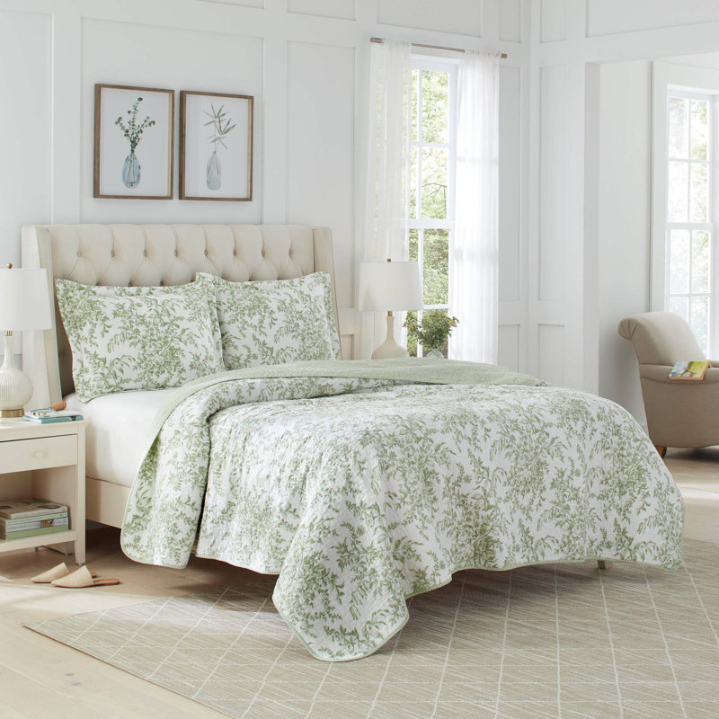 Laura Ashley Bedford Green 100 Cotton Reversible Quilt Set & Reviews